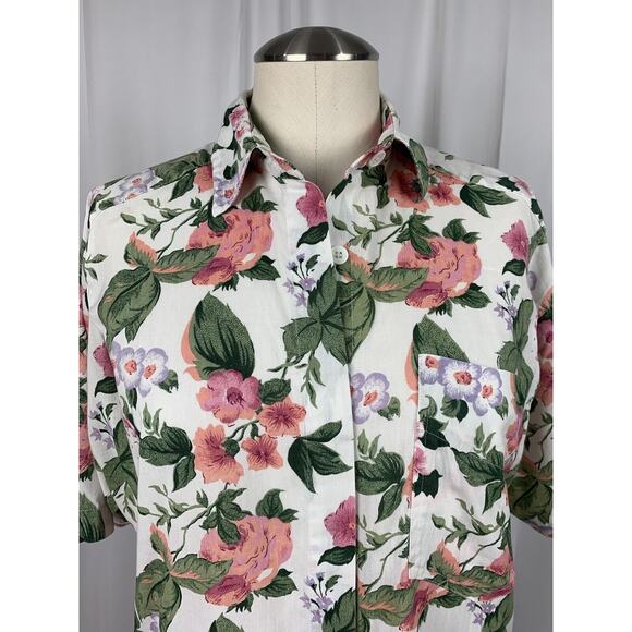 Vintage Ninon De Lenclos Floral Button Up Collared Short Sleeve Top Blouse Sz M - Picture 2 of 12